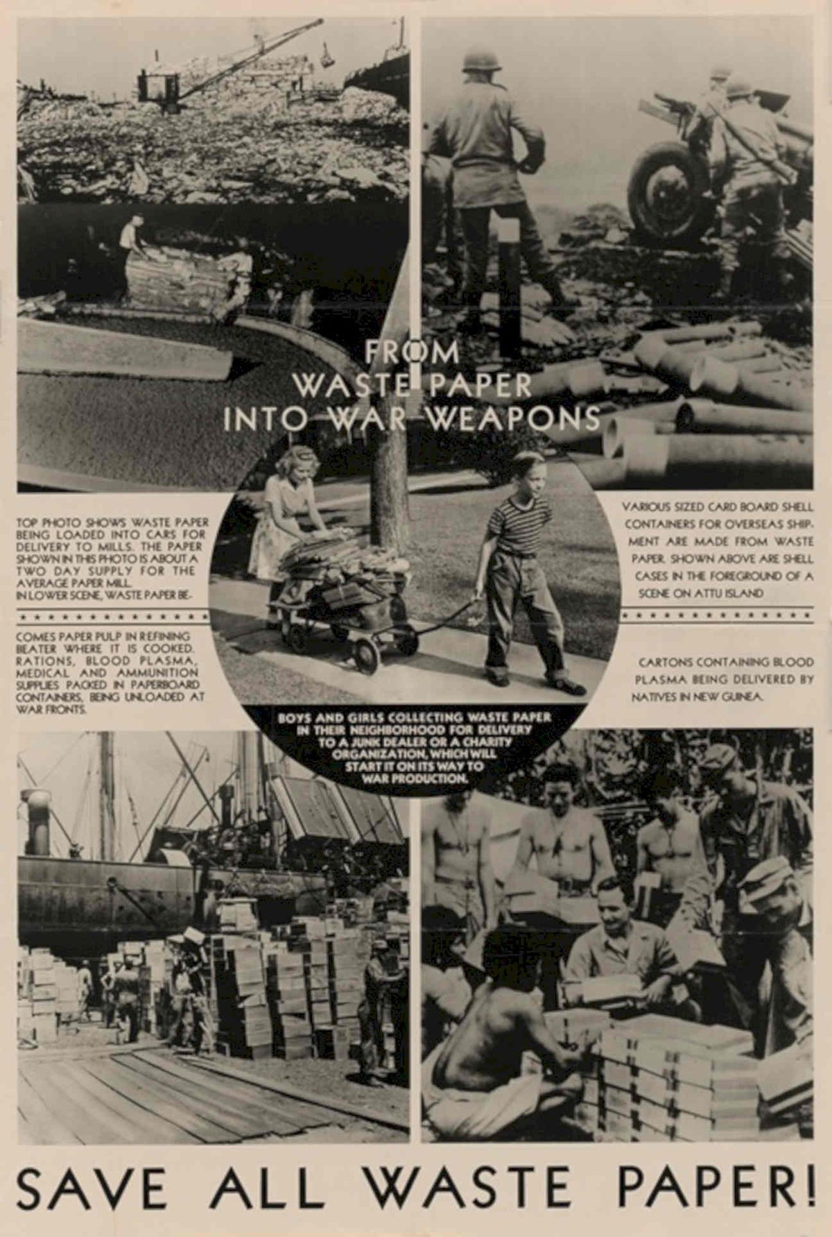 Waste Paper Weapons American World War II Advert Poster