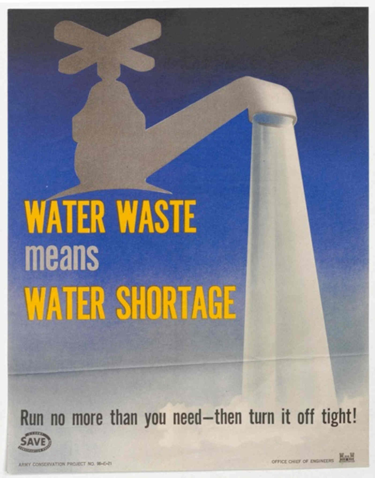 Water Waste Save American World War II Advert Poster