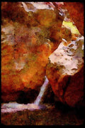 Waterfalls 027001 Small Waterfall Between Painted Rocks A4 Limited Edition Watercolour Print