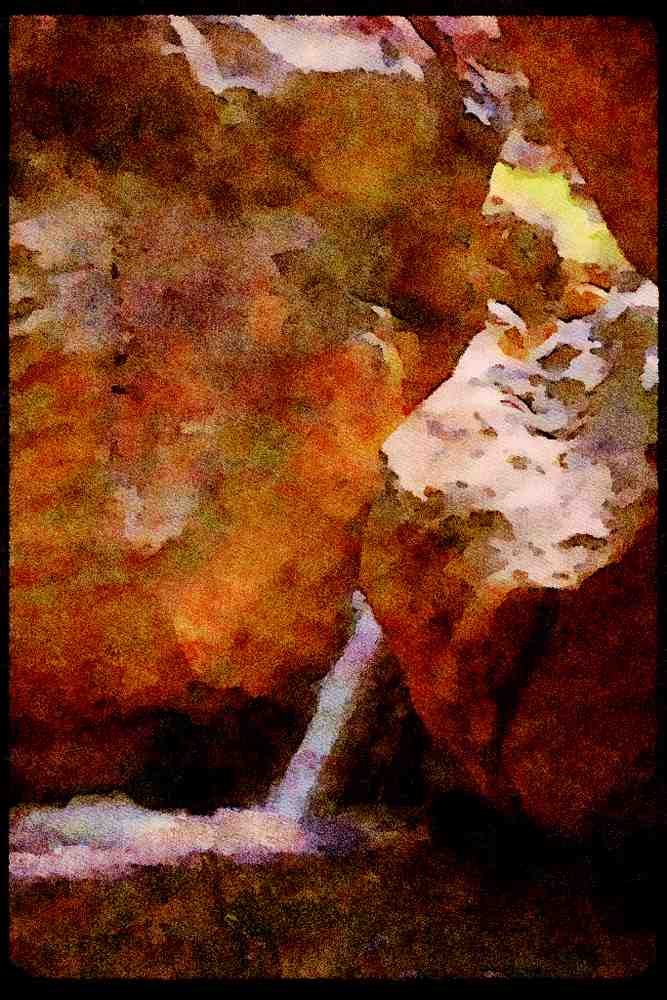 Waterfalls 027001 Small Waterfall Between Painted Rocks A4 Limited Edition Watercolour Print