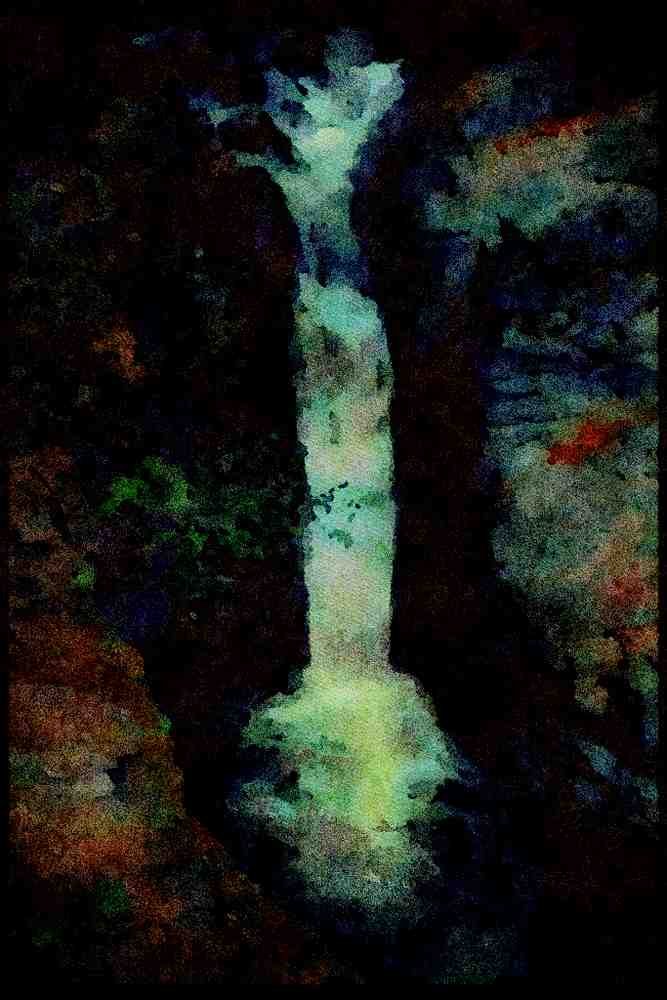 Waterfalls 027002 Waterfall Between Cleft In Rocks A4 Limited Edition Watercolour Print
