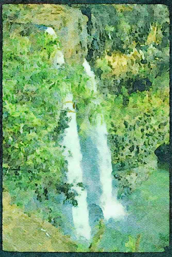 Waterfalls 027005 Waterfall, Side View A4 Limited Edition Watercolour Print