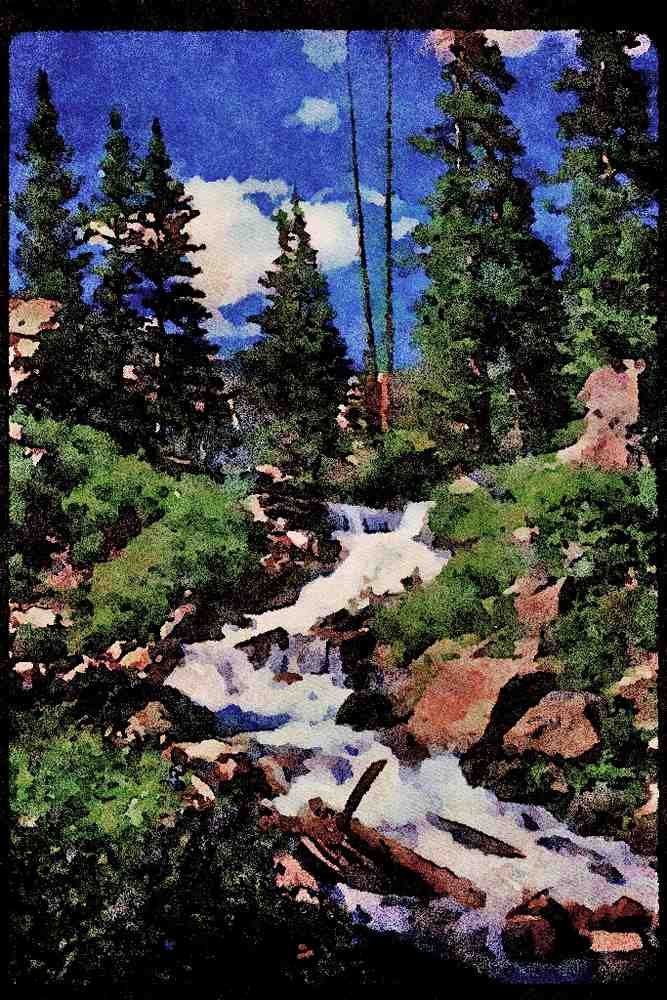 Waterfalls 027006 Sunny Mountain Stream A4 Limited Edition Watercolour Print