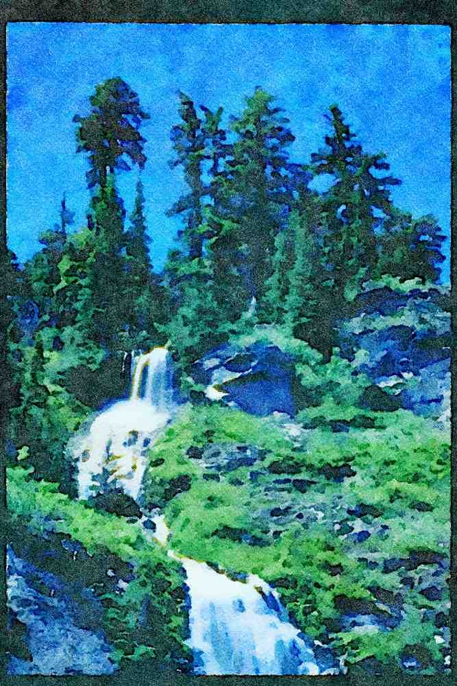 Waterfalls 027007 Cascading Stream A4 Limited Edition Watercolour Print