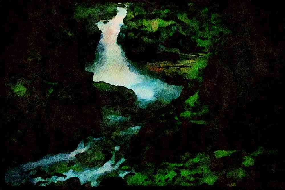 Waterfalls 027010 Waterfall On Mountain River A4 Limited Edition Watercolour Print
