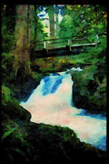 Waterfalls 027011 Footbridge Over Cascading Stream A4 Limited Edition Watercolour Print