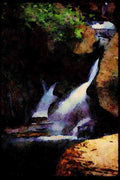 Waterfalls 027013 Waterfall Between Rocks A4 Limited Edition Watercolour Print