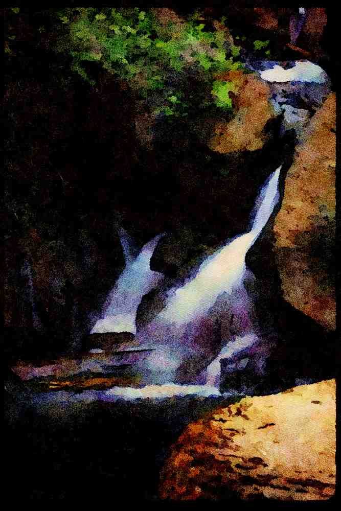 Waterfalls 027013 Waterfall Between Rocks A4 Limited Edition Watercolour Print