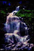 Waterfalls 027020 Cascading Stream And Wildflowers A4 Limited Edition Watercolour Print
