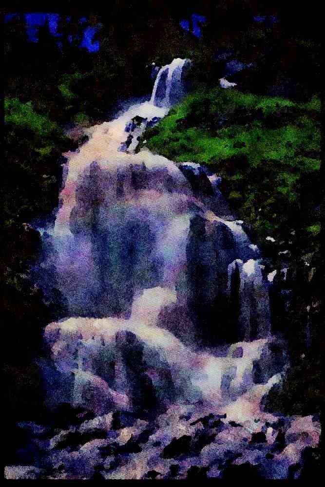 Waterfalls 027020 Cascading Stream And Wildflowers A4 Limited Edition Watercolour Print