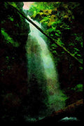 Waterfalls 027023 Waterfall Framed By Downed Logs A4 Limited Edition Watercolour Print