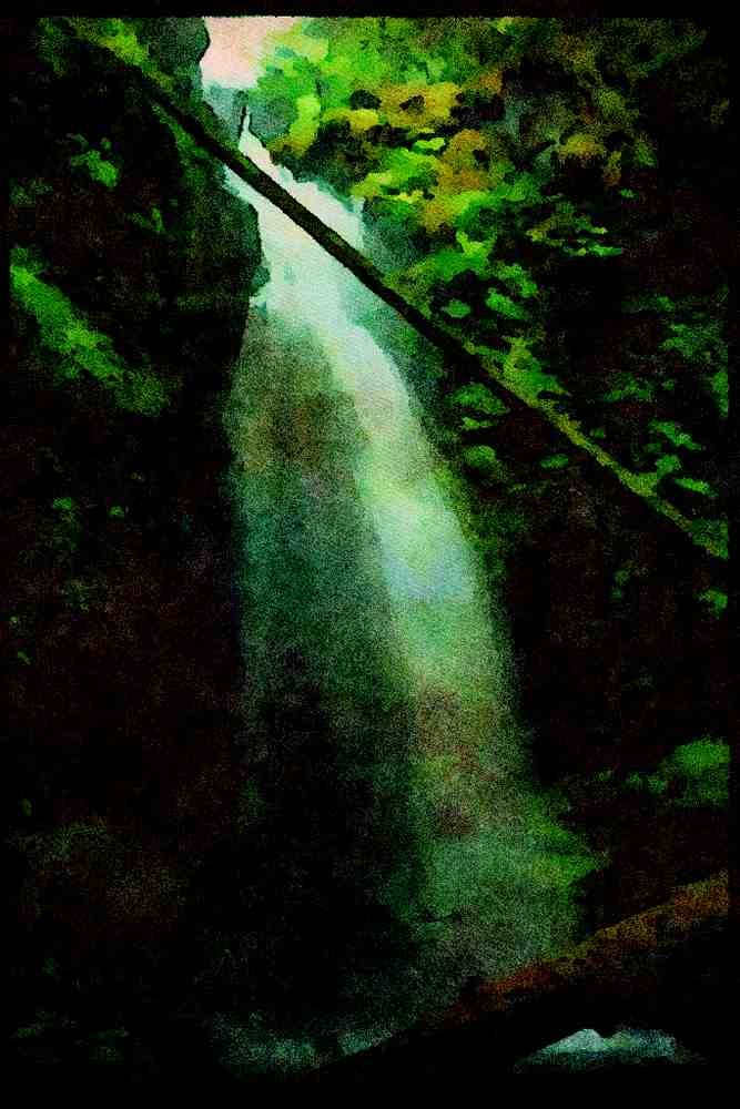 Waterfalls 027023 Waterfall Framed By Downed Logs A4 Limited Edition Watercolour Print