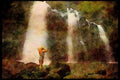 Waterfalls 027027 Bather At Waterfall Pool A4 Limited Edition Watercolour Print
