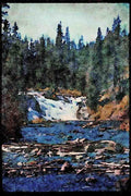 Waterfalls 027033 Turbulent Falls Into Gentle River A4 Limited Edition Watercolour Print