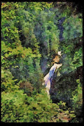 Waterfalls 027035 Waterfall In Forest Valley A4 Limited Edition Watercolour Print