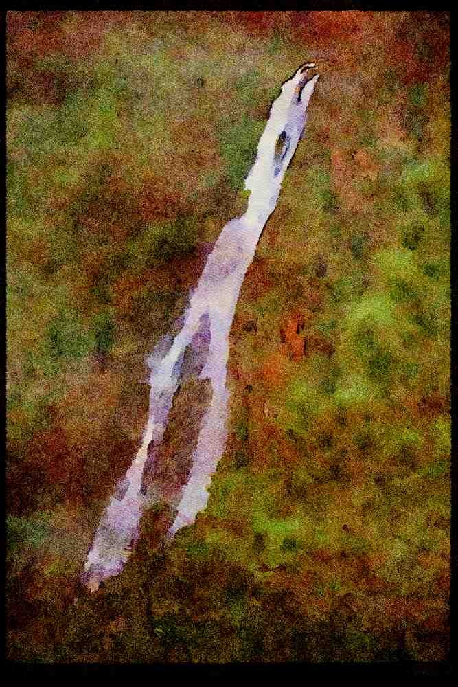 Waterfalls 027036 Waterfall Down Side Of Mountain A4 Limited Edition Watercolour Print