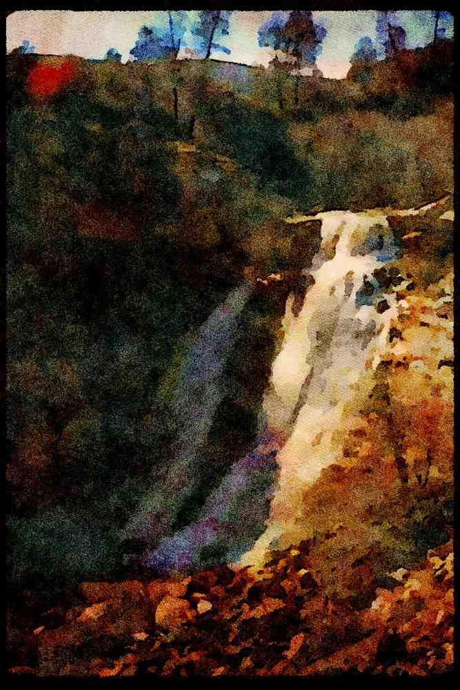 Waterfalls 027040 Waterfall Down Rocky Slope A4 Limited Edition Watercolour Print
