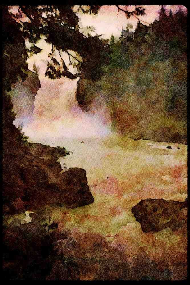 Waterfalls 027047 Grand Waterfall Into Fast Flowing River A4 Limited Edition Watercolour Print