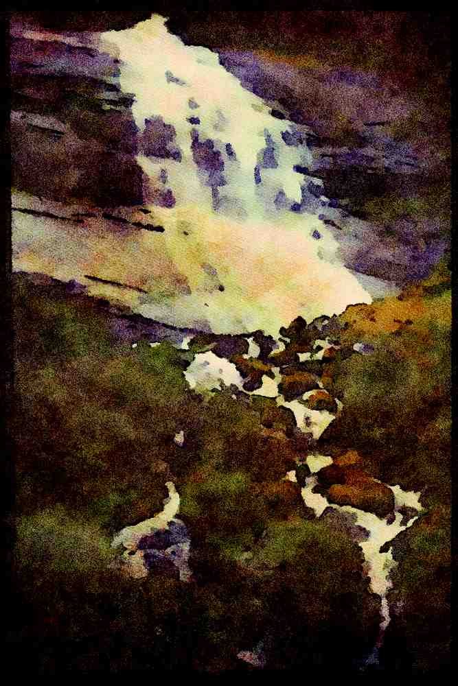 Waterfalls 027050 Waterfall On Rock faced Slope A4 Limited Edition Watercolour Print