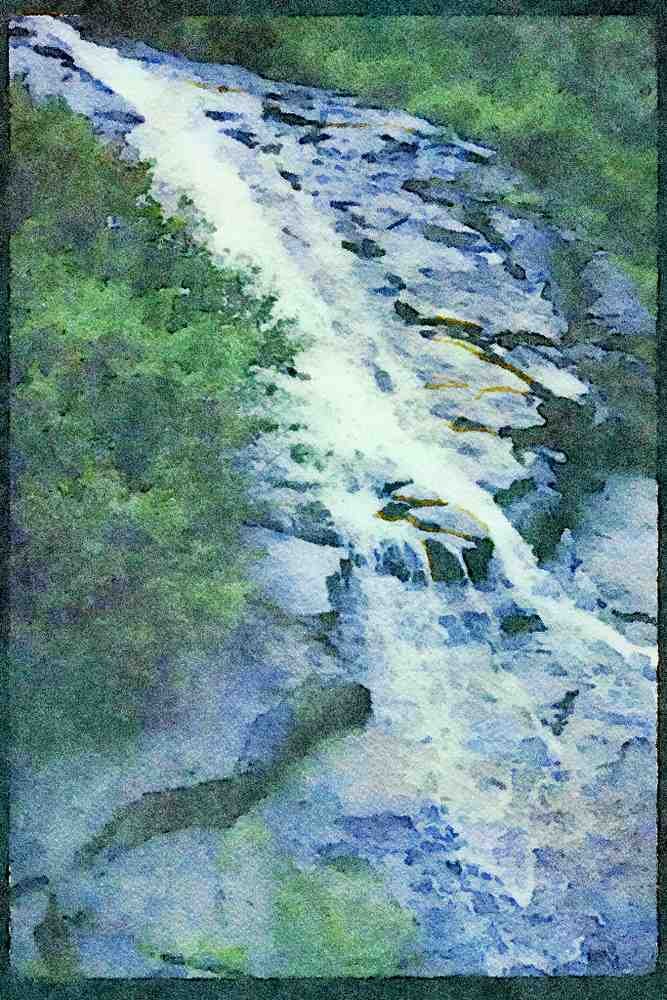 Waterfalls 027051 Stream Falling Over Shale Rock A4 Limited Edition Watercolour Print