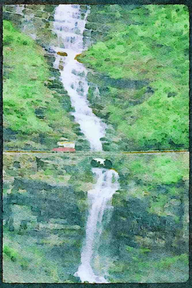 Waterfalls 027052 Highway Over Large Waterfall A4 Limited Edition Watercolour Print