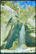 Waterfalls 027053 Waterfall Between Two Boulders A4 Limited Edition Watercolour Print
