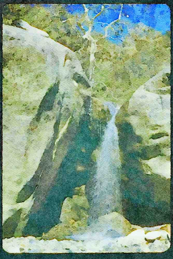 Waterfalls 027053 Waterfall Between Two Boulders A4 Limited Edition Watercolour Print