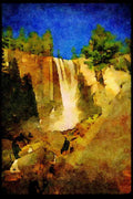 Waterfalls 027059 Waterfall Over Rock Cliff A4 Limited Edition Watercolour Print