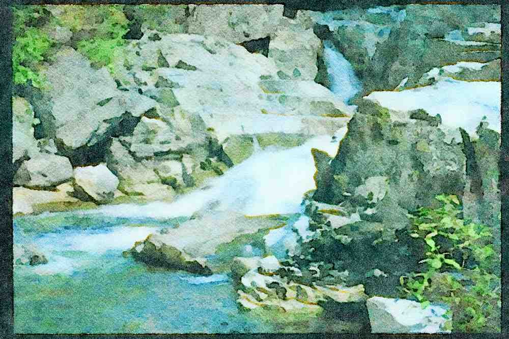 Waterfalls 027061 Waterfall Winding Through Rocks A4 Limited Edition Watercolour Print