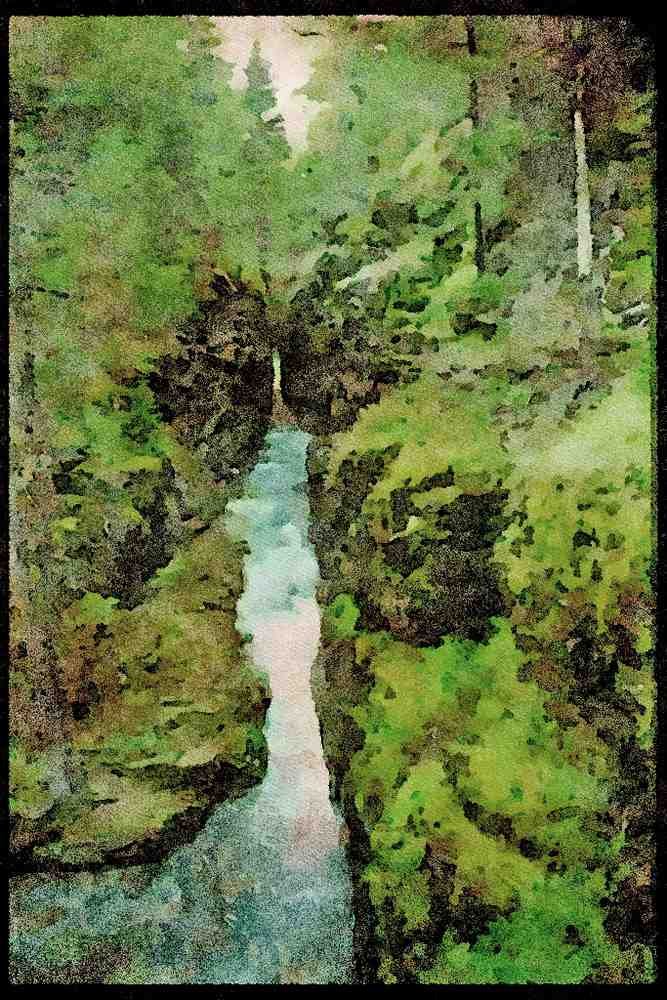 Waterfalls 027063 Narrow Waterfall Carved Into Forest A4 Limited Edition Watercolour Print