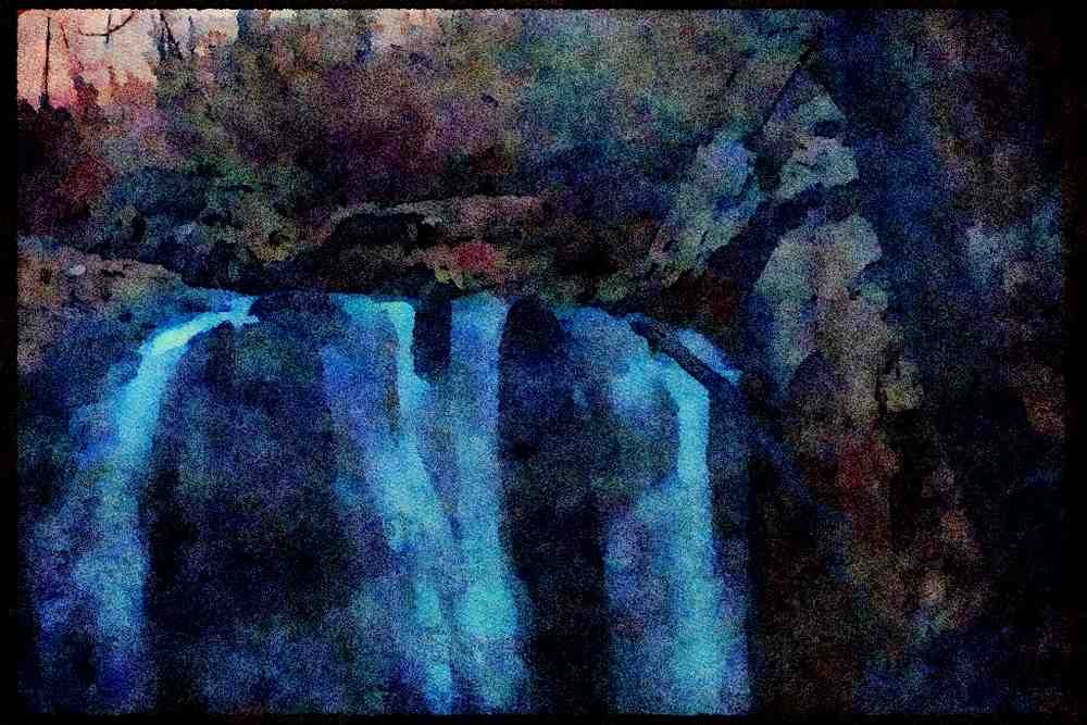 Waterfalls 027066 Close Up Of Waterfall Over Rocks A4 Limited Edition Watercolour Print