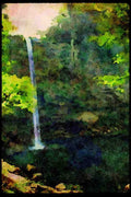 Waterfalls 027073 Long Waterfall Into Calm Pool A4 Limited Edition Watercolour Print