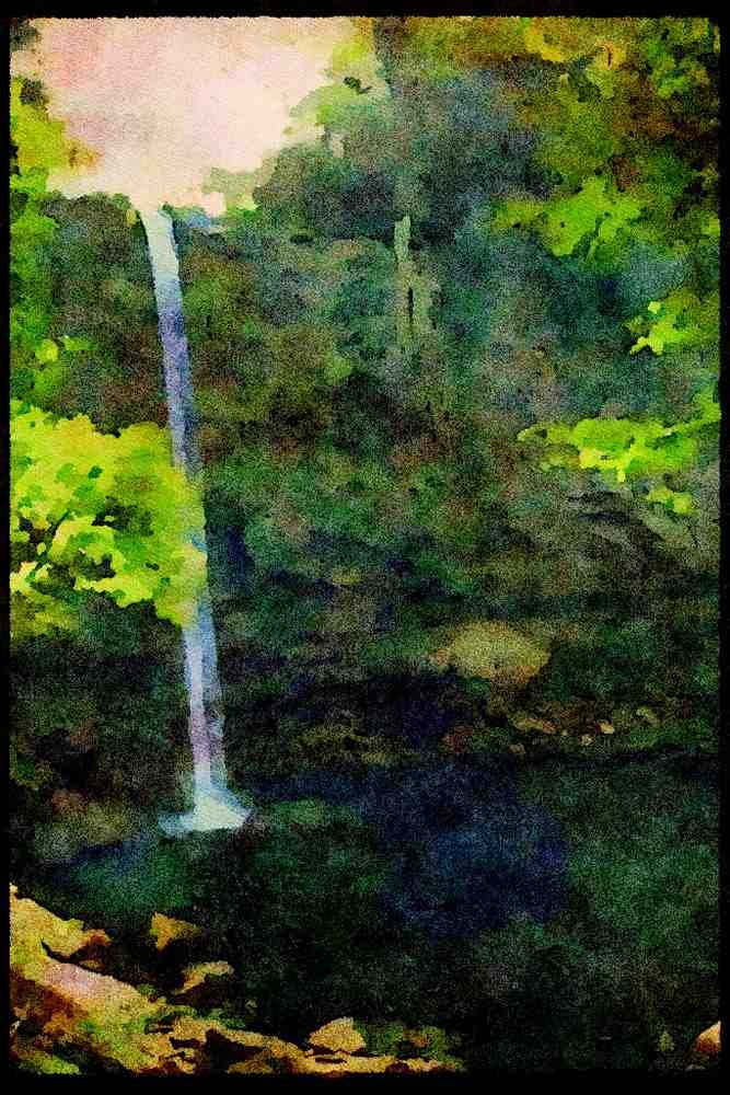 Waterfalls 027073 Long Waterfall Into Calm Pool A4 Limited Edition Watercolour Print