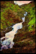 Waterfalls 027076 Stream Cascading Down Valley A4 Limited Edition Watercolour Print