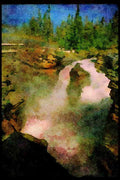 Waterfalls 027077 Powerful Waterfall In Large Canyon A4 Limited Edition Watercolour Print