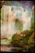 Waterfalls 027078 High And Wide Tropical Waterfall A4 Limited Edition Watercolour Print