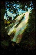 Waterfalls 027079 Waterfall From Beneath Large Tree A4 Limited Edition Watercolour Print