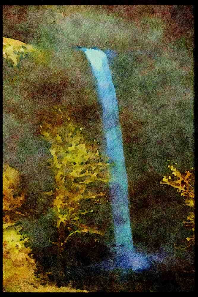 Waterfalls 027083 High Waterfall Over Cliff A4 Limited Edition Watercolour Print