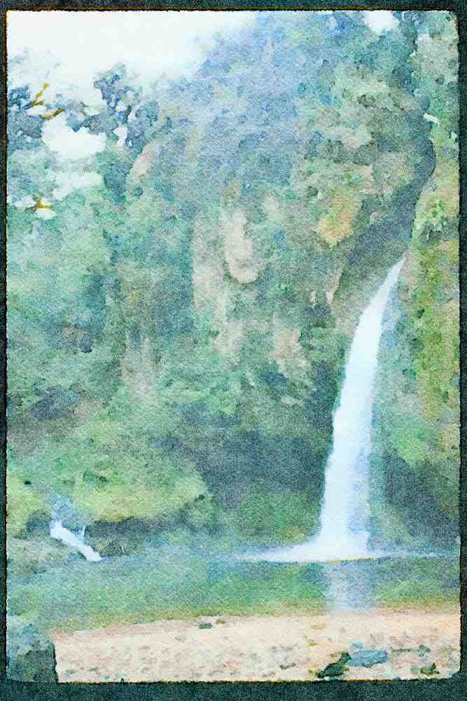 Waterfalls 027085 Waterfall Coming Out Of Rocks A4 Limited Edition Watercolour Print