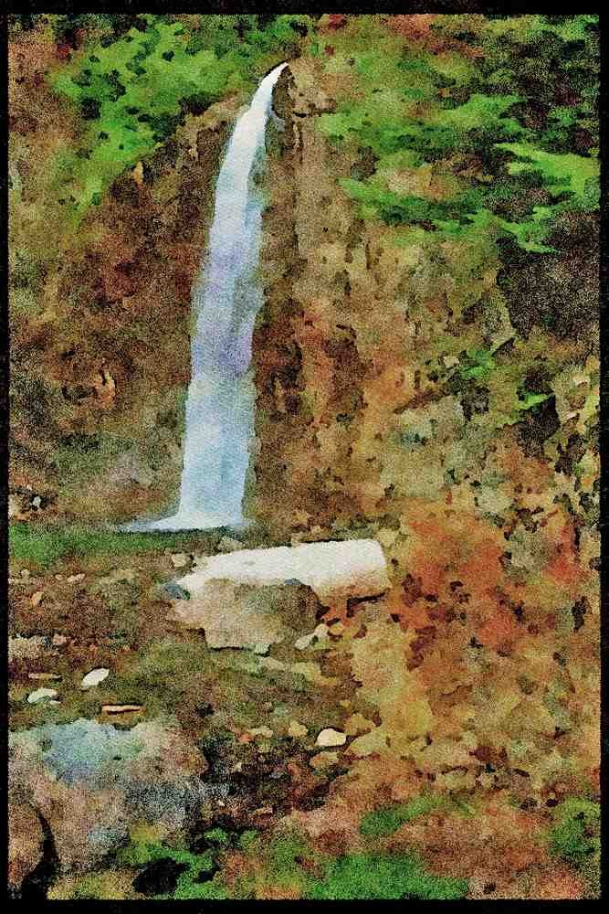 Waterfalls 027086 Stream Waterfall Into Pool A4 Limited Edition Watercolour Print
