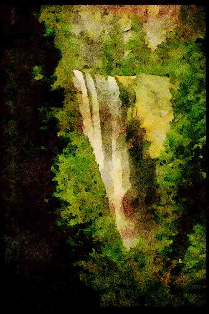 Waterfalls 027089 Waterfall Over Cliff In Forest A4 Limited Edition Watercolour Print