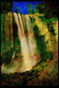 Waterfalls 027090 Waterfall Over Rock Cliffs A4 Limited Edition Watercolour Print
