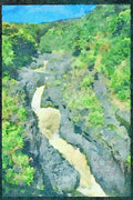 Waterfalls 027091 Fast River Waterfall Through Gorge A4 Limited Edition Watercolour Print