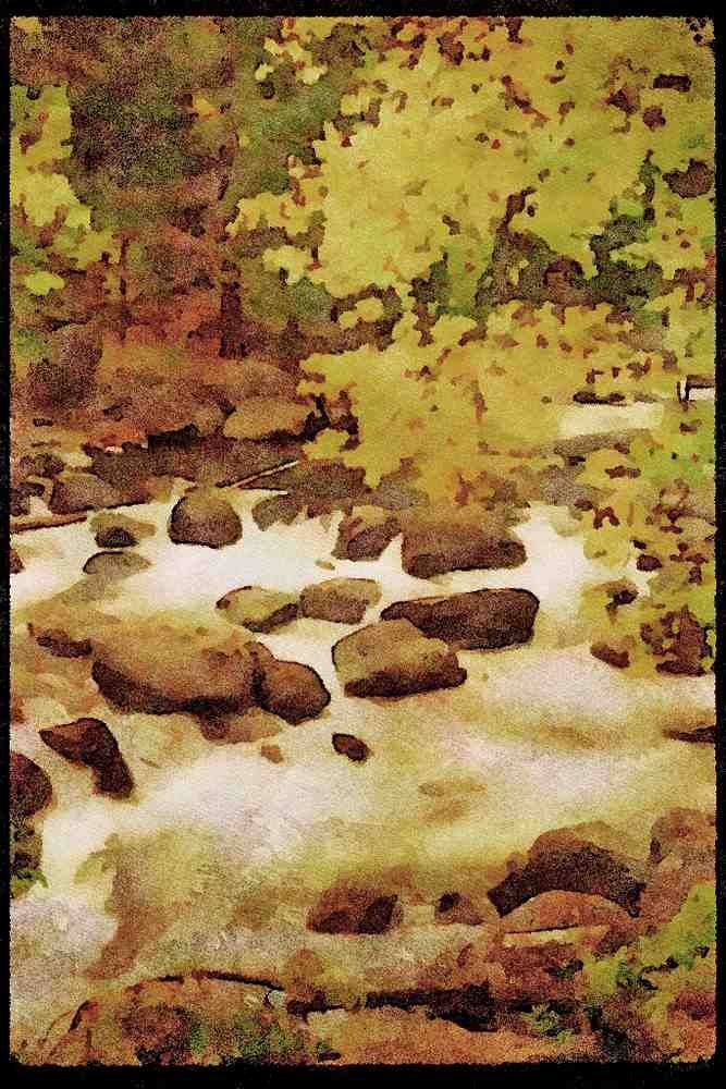 Waterfalls 027092 Waterfall With Fall Coloured Trees A4 Limited Edition Watercolour Print