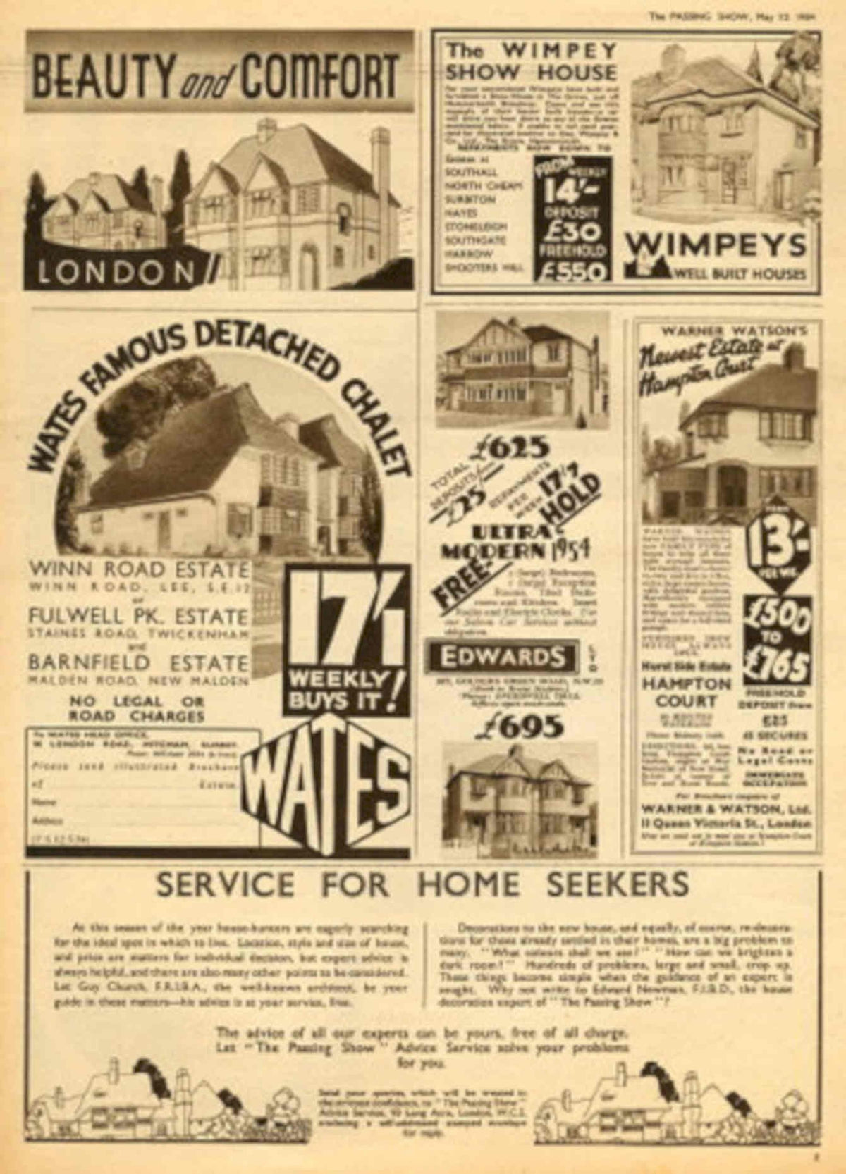 Wates Edwards Houses 1930s Vintage Retro Advert Poster