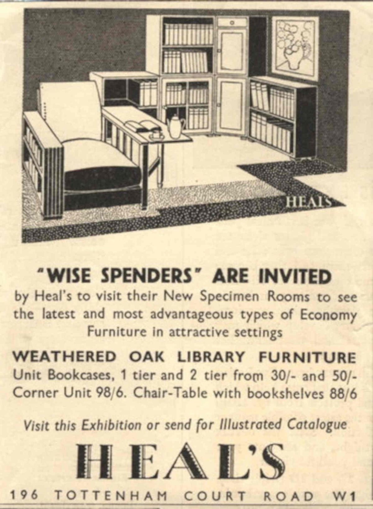 Weathered Oak Library 1930s Vintage Retro Advert Poster