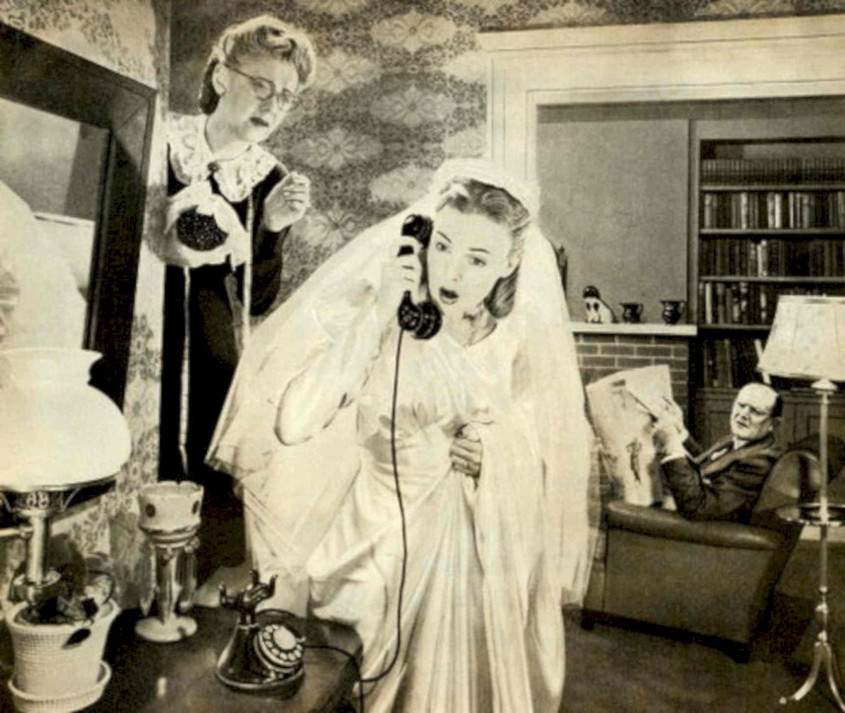 Wedding Crisis Phone 1940s Vintage Retro Advert Poster