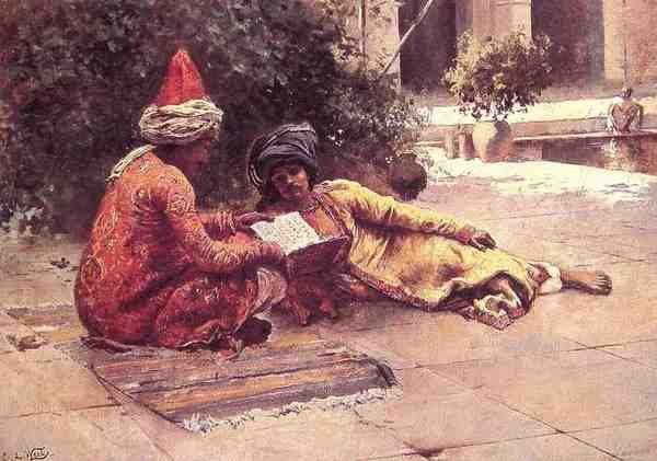 Weeks Edwin Two Arabs Reading In A Courtyard A4 Photo Print