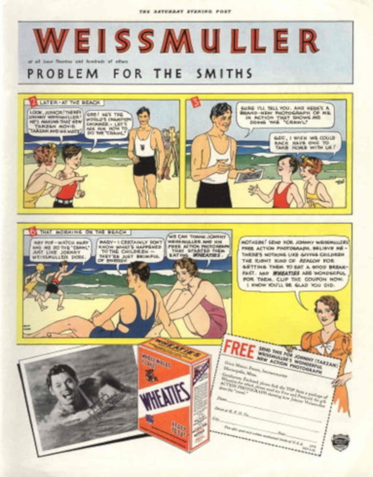 Weissmuller Tarzan Beach 1930s Vintage Retro Advert Poster