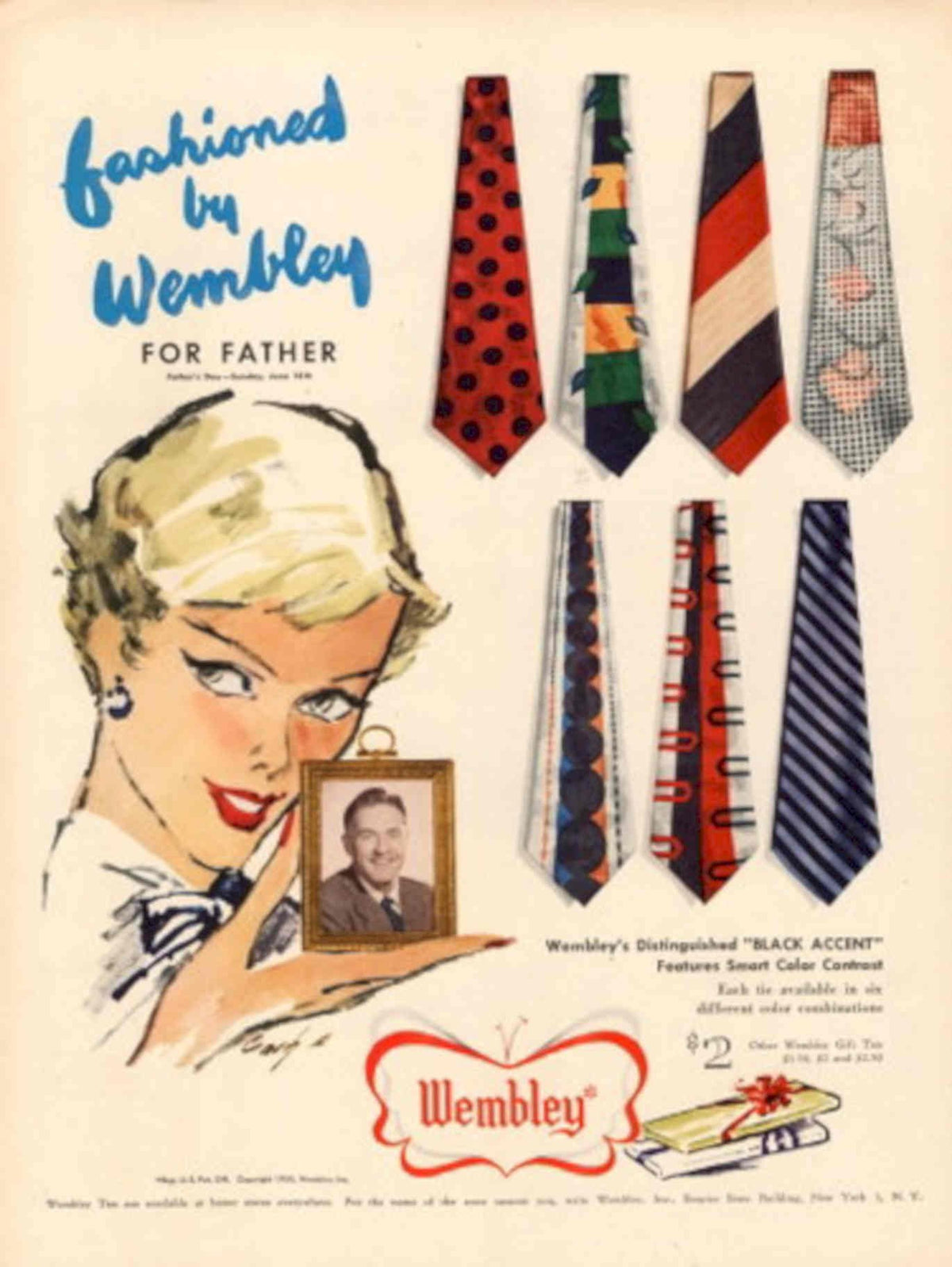 Wembley Ties Father 1950s Vintage Retro Advert Poster